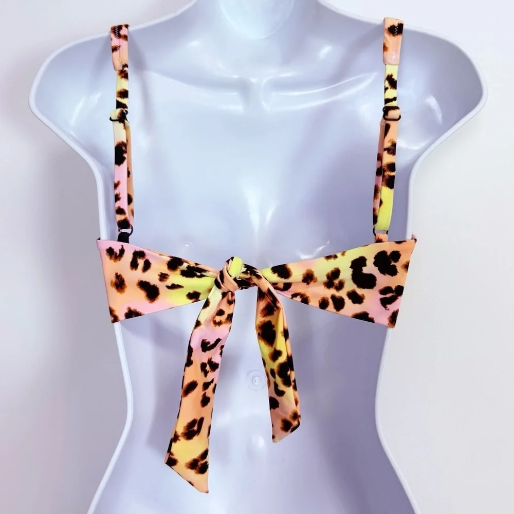 Bar iii Bikini Top Womens Size Medium Yellow Pink Animal Print Summer Heat NWT
